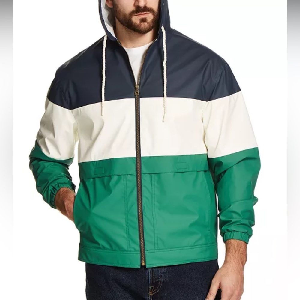Weatherproof Vintage Color Block Water Resistant Zip Up Rain Jacket Size XXL